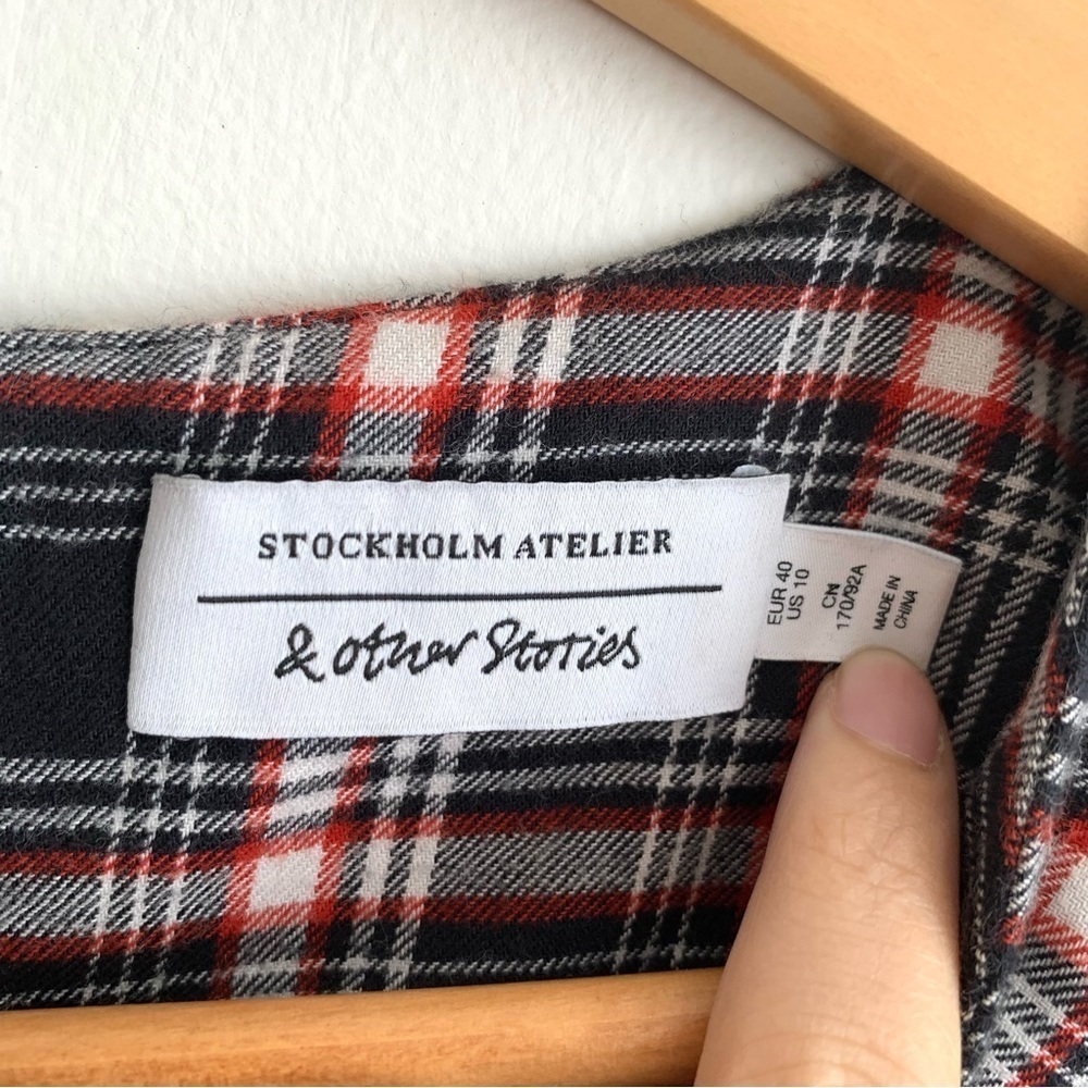 & Other Stories Plaid Long Sleeve Oversized Long Sleeve Raw Hem Mini Dress - Picture 5 of 7